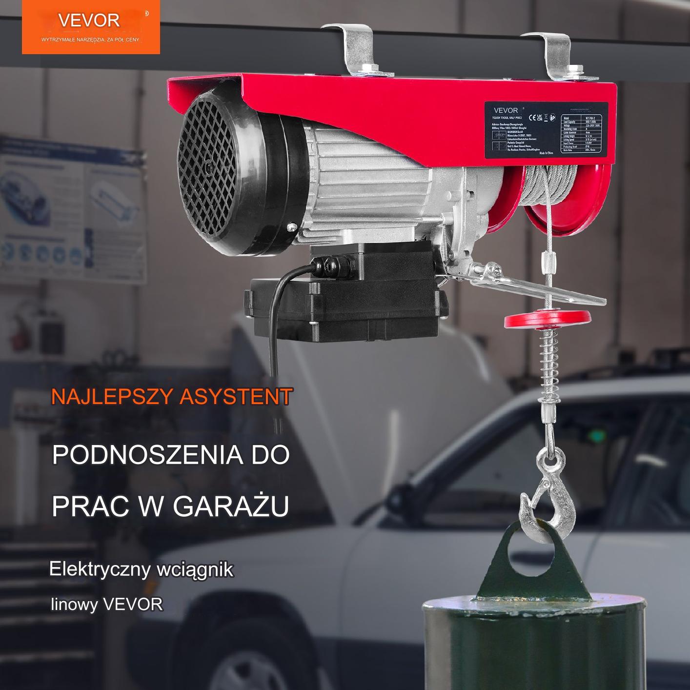 Wciągarka elektryczna 798 kg 1450W 220V pilot zdalny lina stalowa - obrazek 3