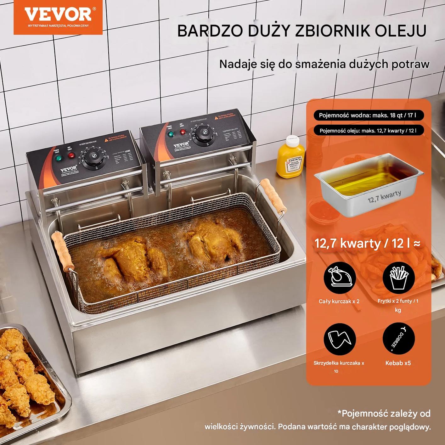 Frytkownica elektryczna 17L 3 kosze stalowa gastronomiczna do lokalu - obrazek 3