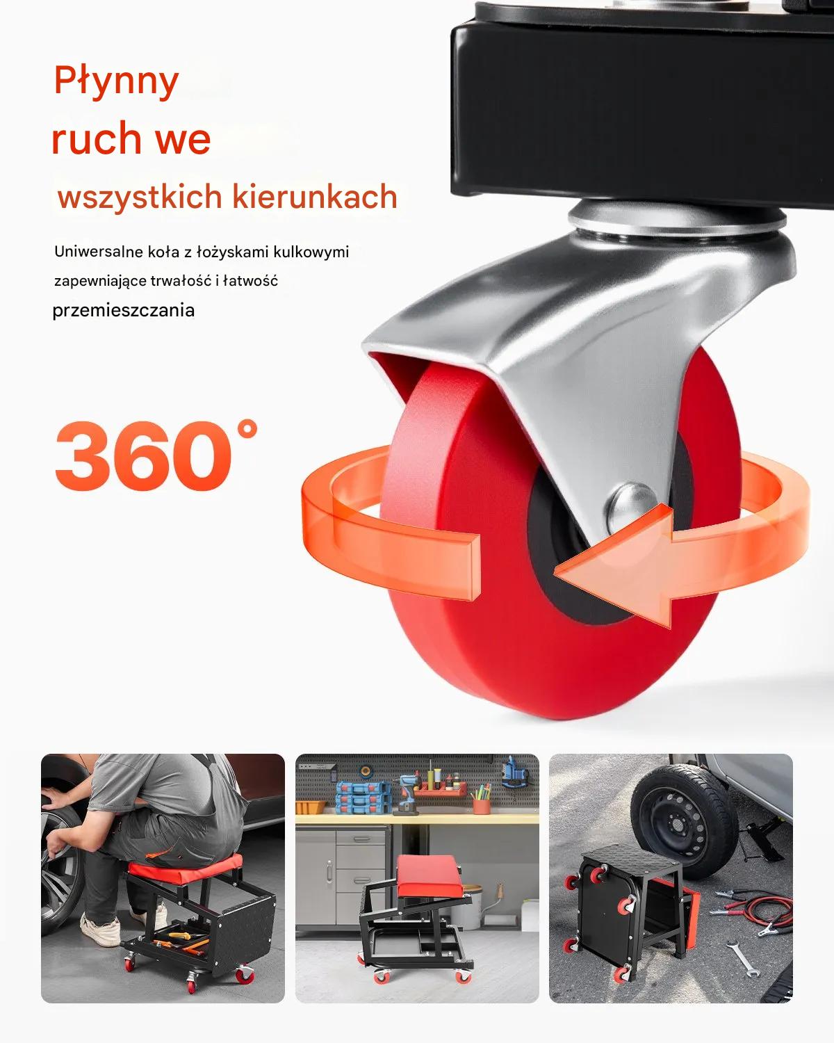 Taboret warsztatowy na kółkach 136 kg obrotowy 360° z półką do garażu - obrazek 7