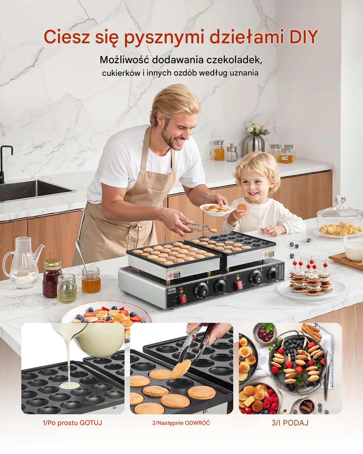 Gofrownica na mini pancakes 50 szt 1800W 50-300°C podwójne sterowanie timer - obrazek 7