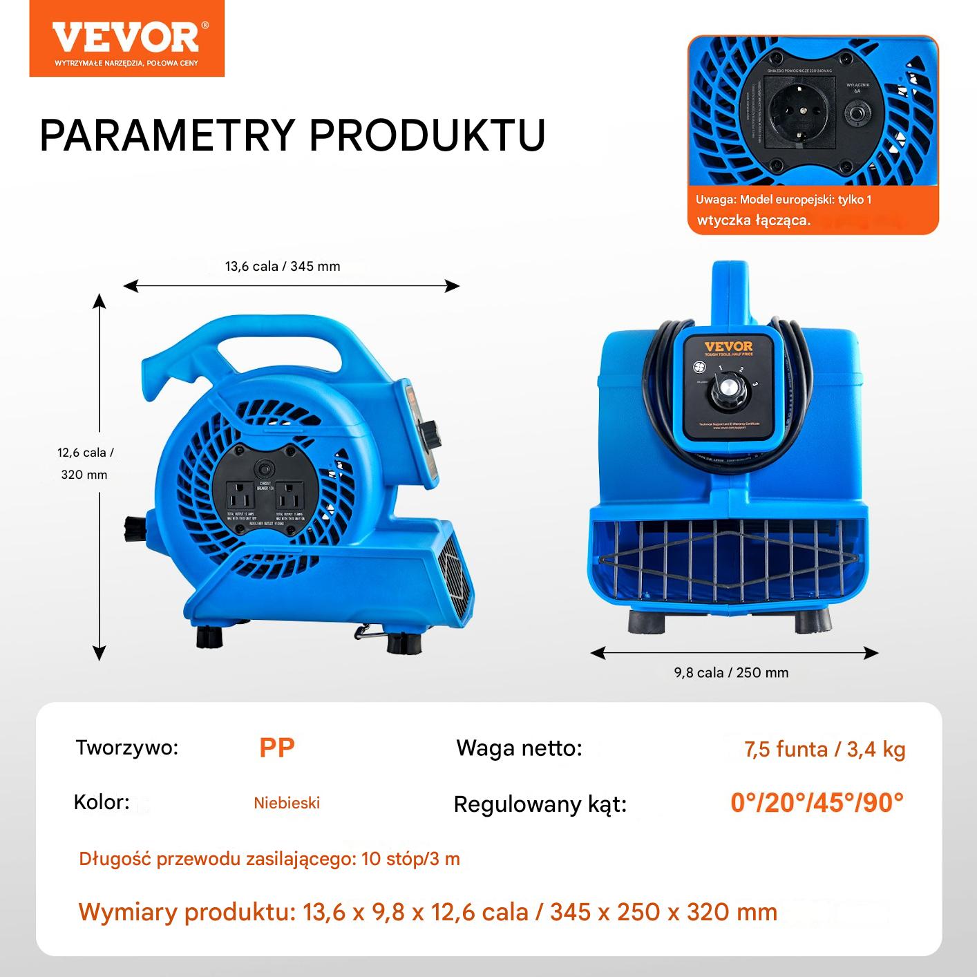 Wentylator podłogowy dmuchawa 1019 m3/h 1360obr – 3 prędkości - obrazek 2