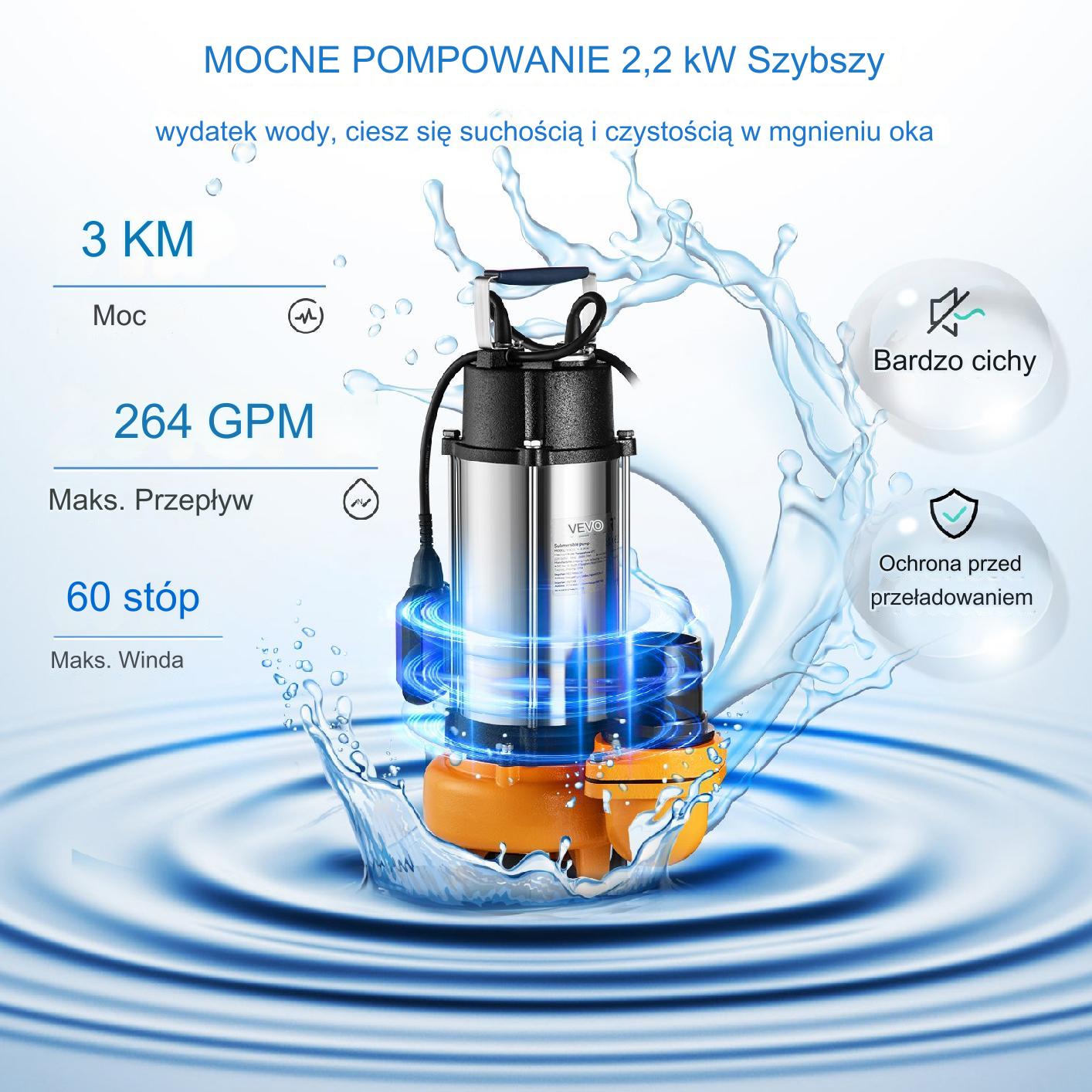 Pompa głębinowa membranowa górnossąca do wody studni zanurzeniowa 2200 W - obrazek 3