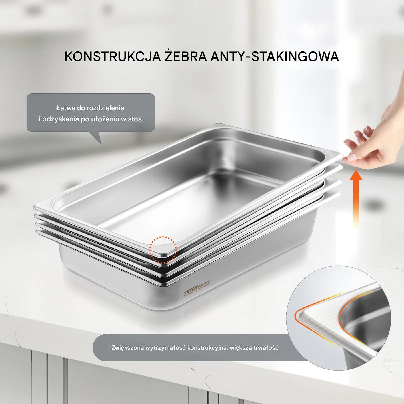 Pojemniki gastronomiczne GN 4 szt. stal nierdzewna z pokrywą catering - obrazek 4