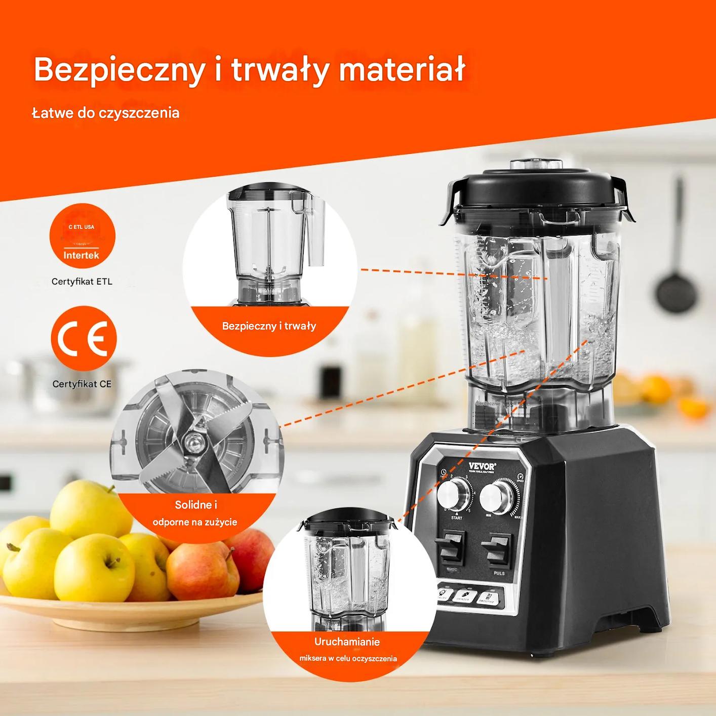 Blender gastronomiczny kielichowy 2l stalowy 3 funkcje smoothie lód - obrazek 6