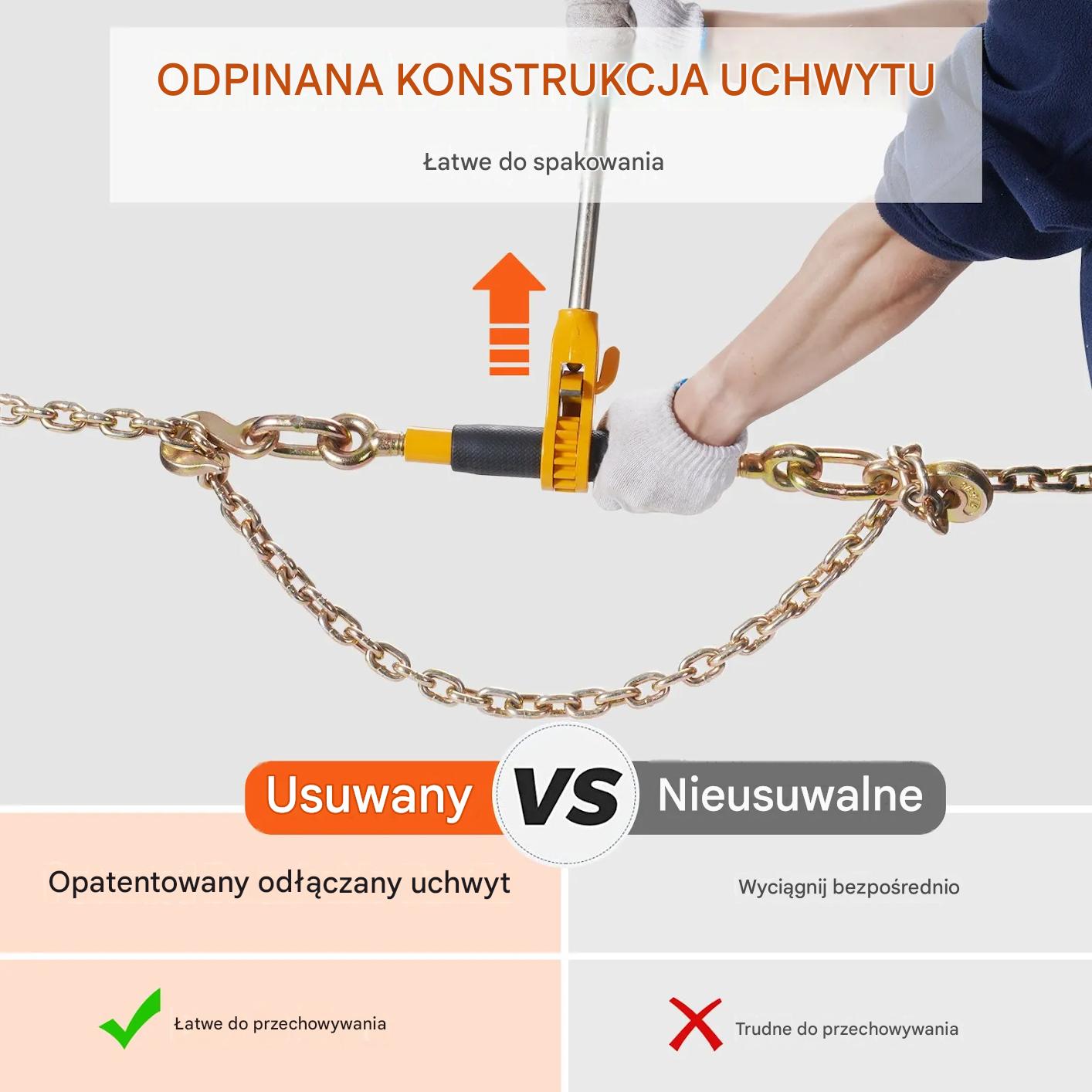 Napinacz łańcuchowy z grzechotką 3/8–1/2 G80 5400kg do transportu - obrazek 7