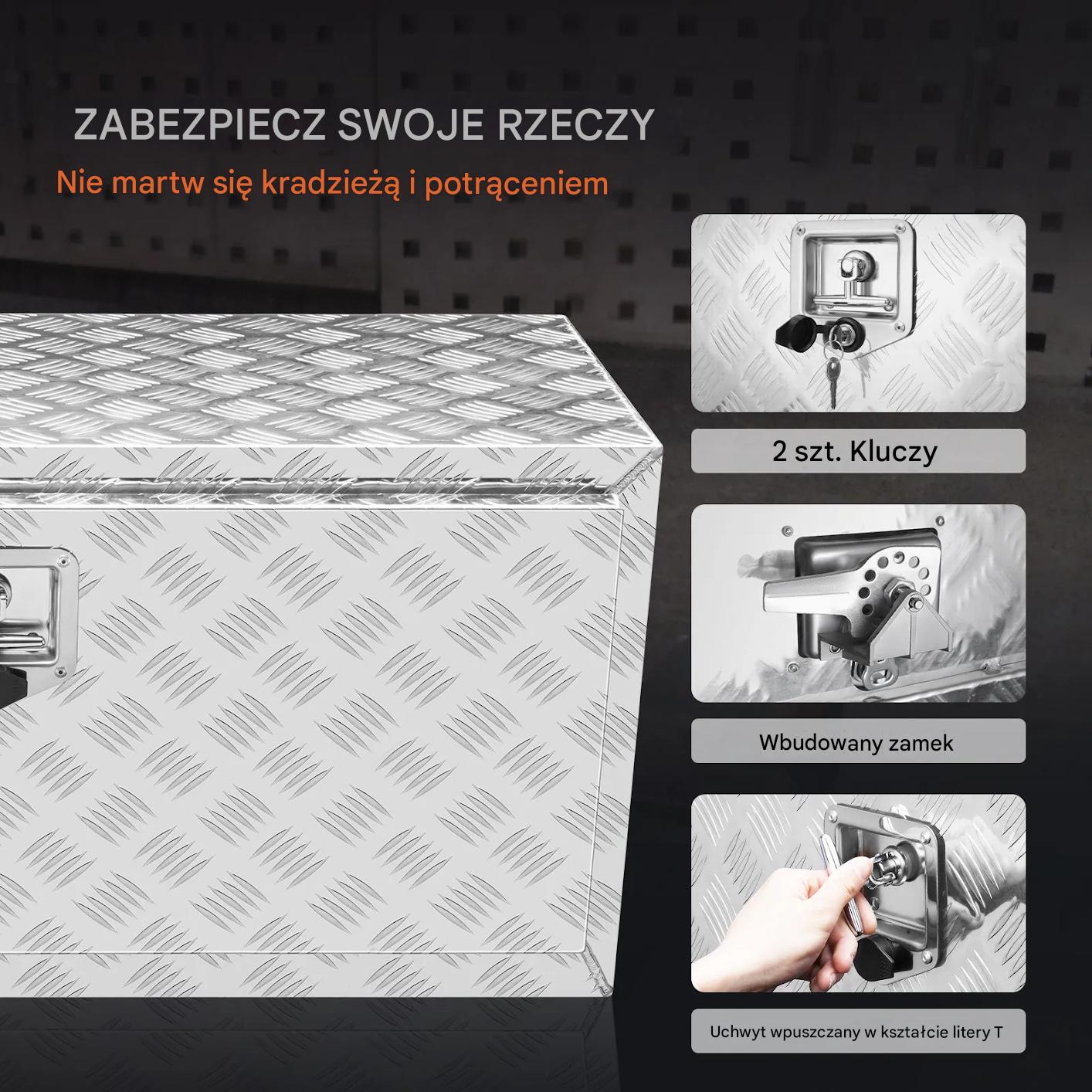 Skrzynia narzędziowa podwoziowa aluminiowa 91×46×43cm wodoodporna z zamkiem - obrazek 7