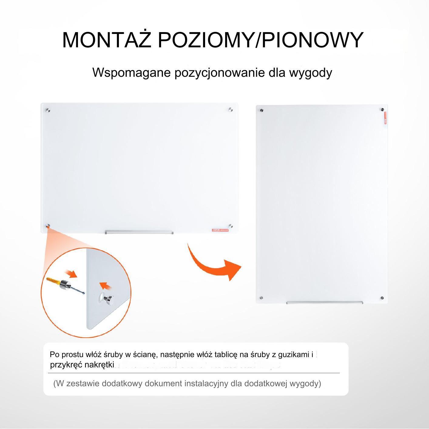 Szklana tablica magnetyczna biała ścienna 90 x 60 cm do biura i domu - obrazek 7