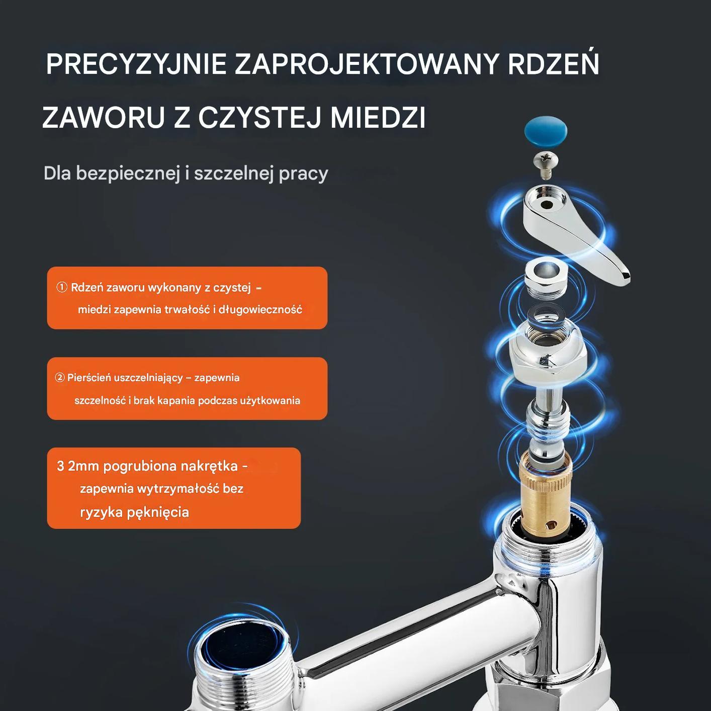 Bateria kuchenna z wylewką i prysznicem 66 cm mosiężna profesjonalna - obrazek 2