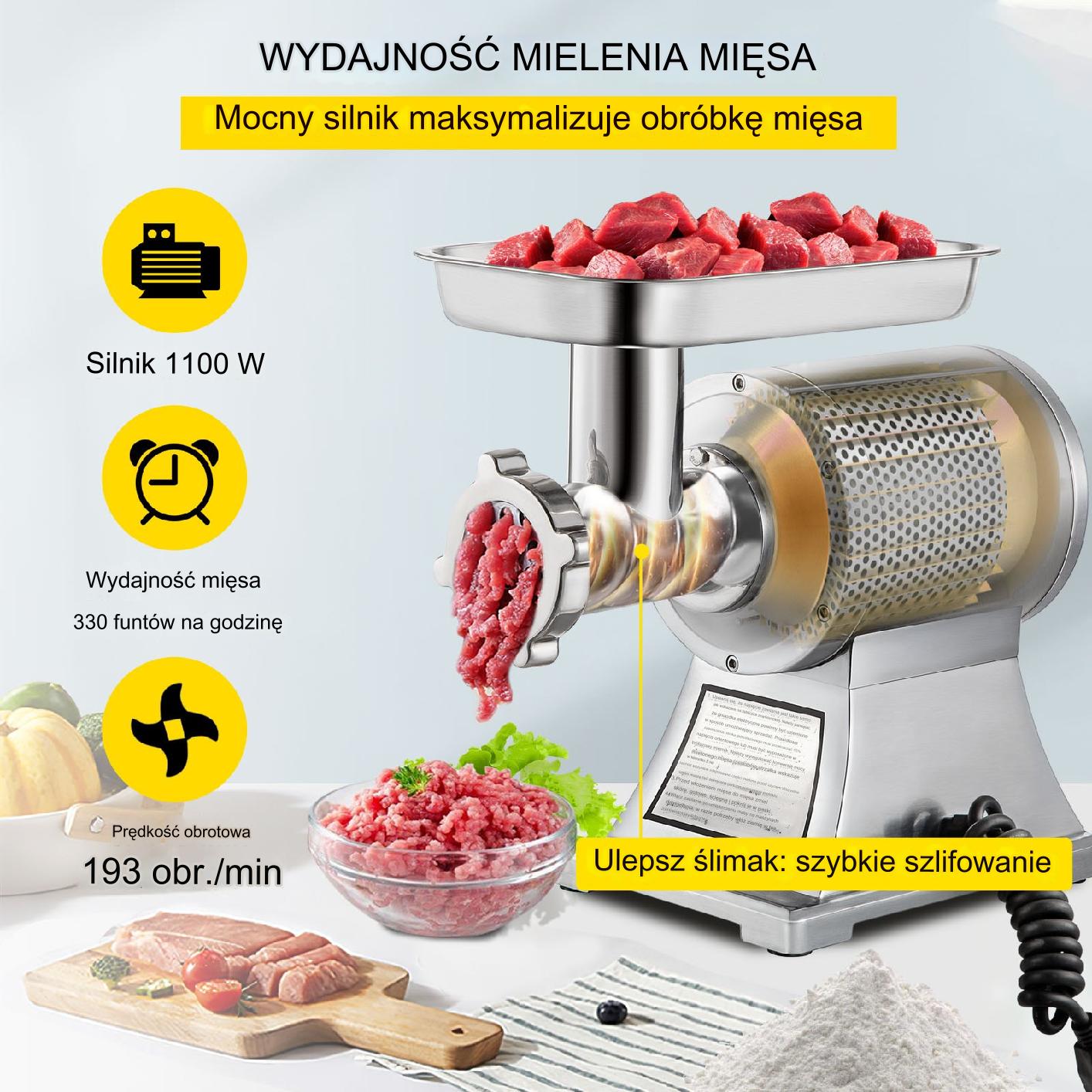 Komercyjna Maszynka do Mielenia Mięsa ze Stali Nierdzewnej 8500 W - obrazek 6