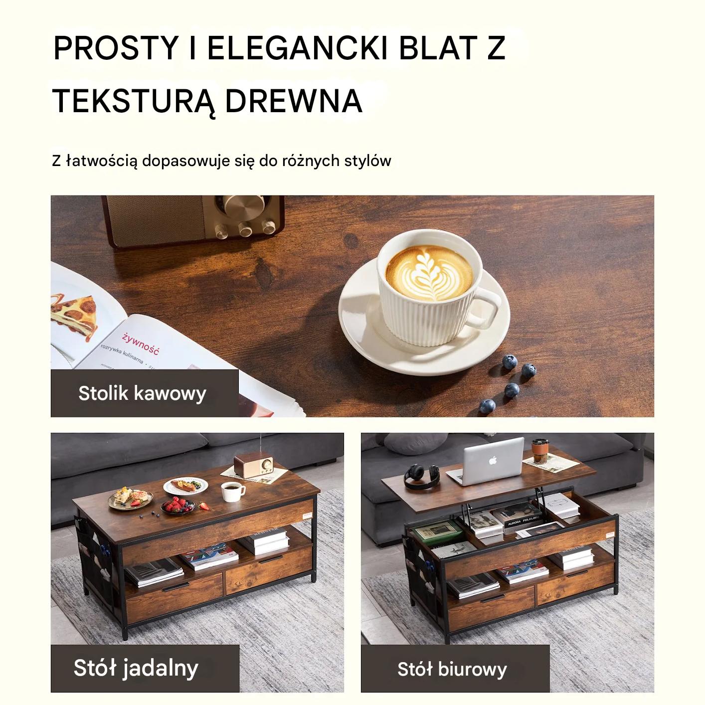 Stolik kawowy ława z podnoszonym blatem schowkiem + szuflady - obrazek 4