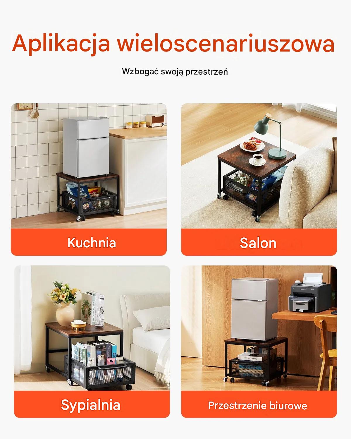 Stojak pod lodówkę mini z półkami 90 kg na kółkach organizer drewniany blat - obrazek 7