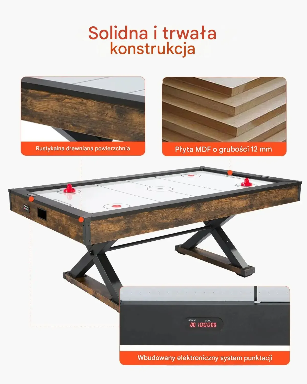 Stół do air hockey 214 cm elektroniczny licznik krążki i paletki arcade dom - obrazek 2