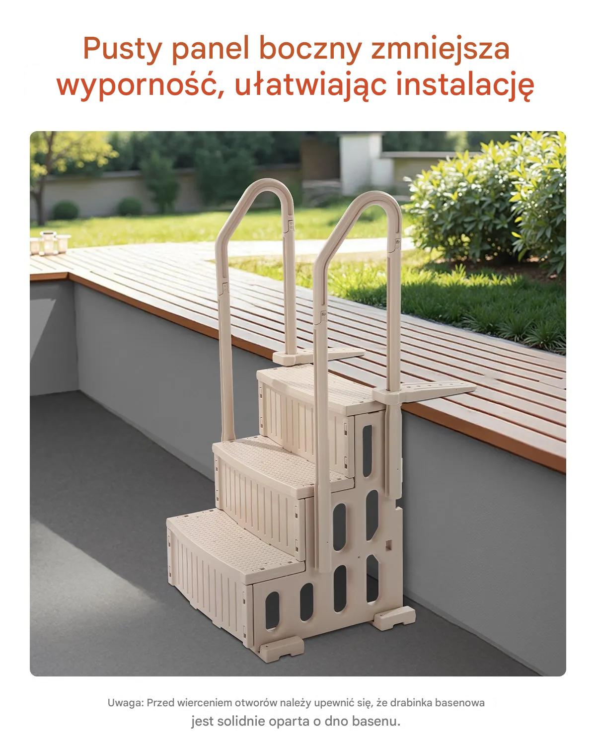 Drabinka basenowa 3 stopnie stalowa z poręczami do basenów 91-122 cm - obrazek 2