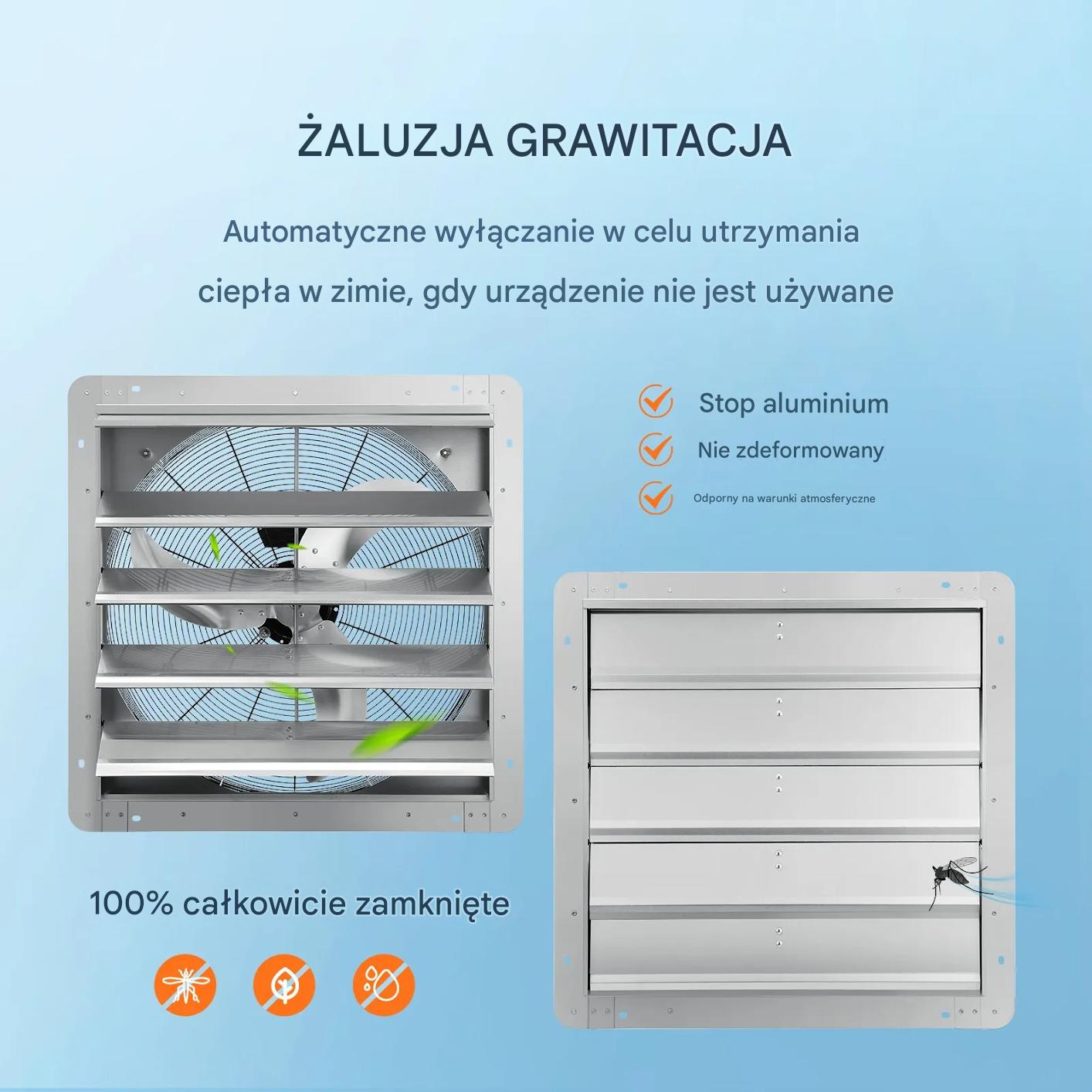 Wentylator wyciągowy 610 mm 1400RPM 2892CFM aluminiowy do garażu/szklarni - obrazek 6
