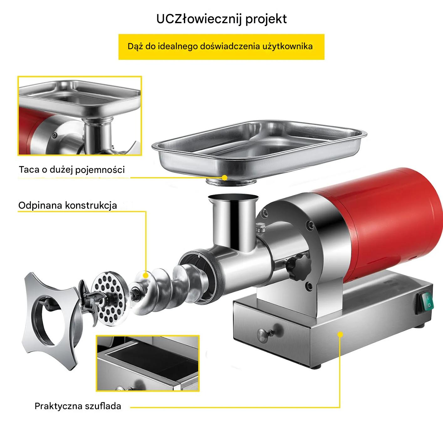 Maszynka do mięsa elektryczna 800W 300kg/h stal nierdzewna kiełbasy - obrazek 7