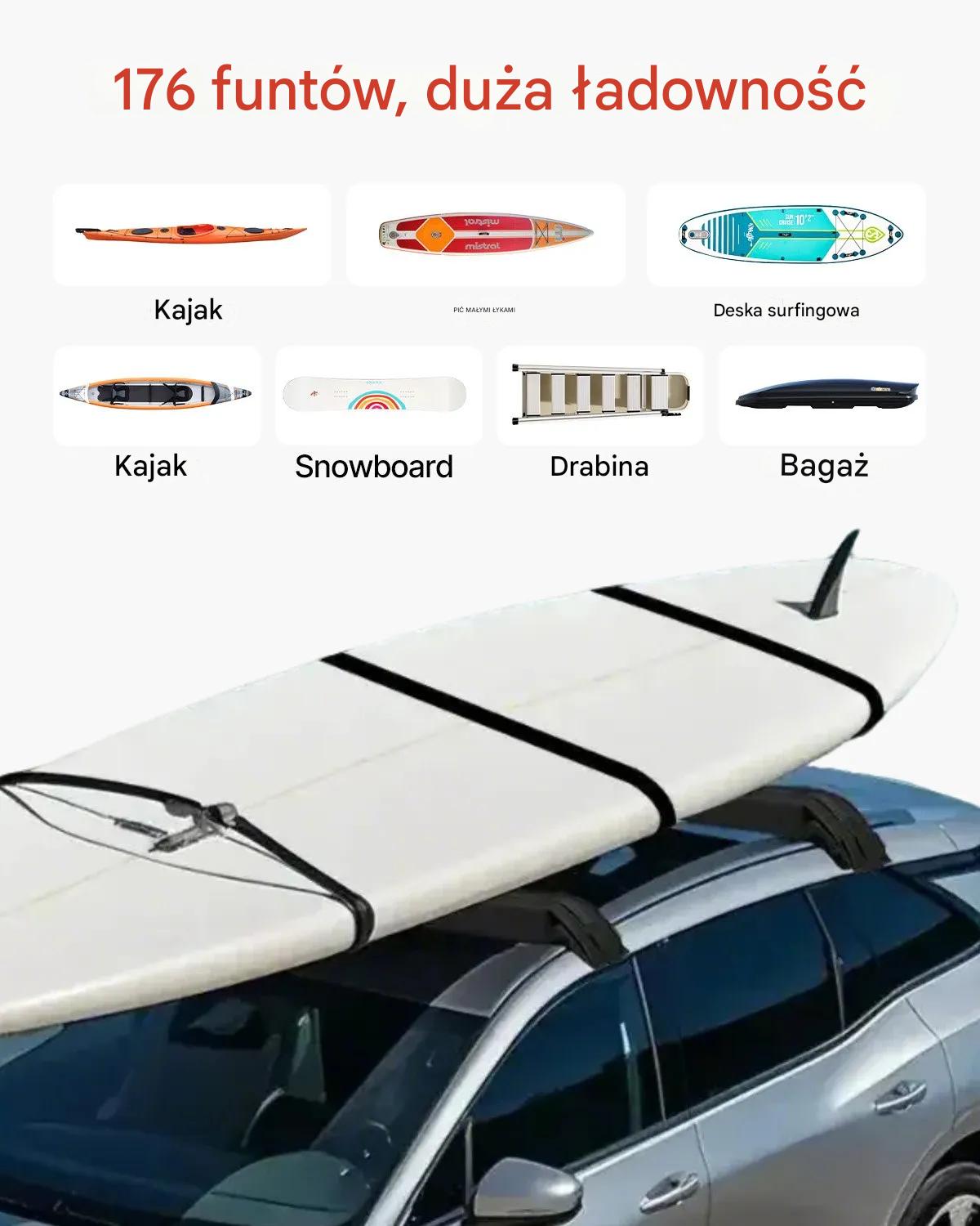 Bagażnik dachowy miękki 80cm 79kg z pasami – do kajaka/SUP - obrazek 3