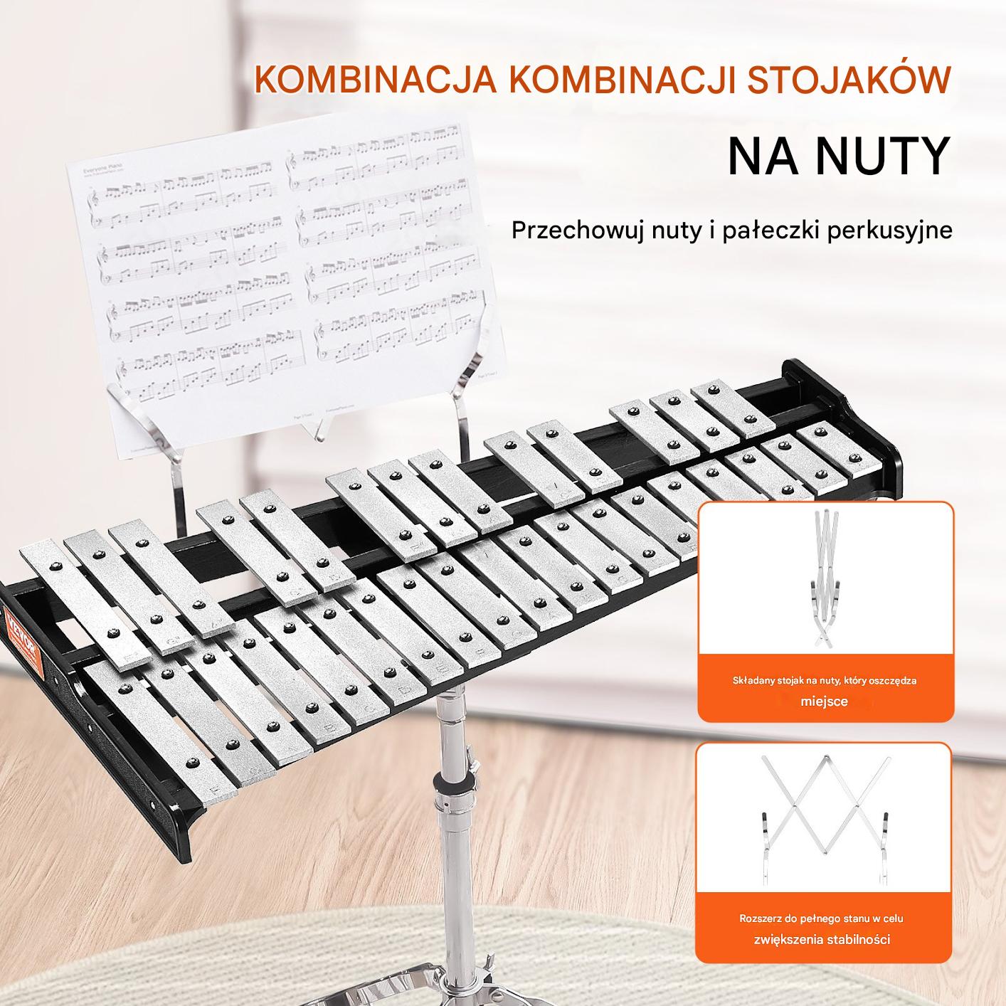 Ksylofon 32-tonowy z pałeczkami, statywem i pałkami perkusyjnymi - obrazek 5