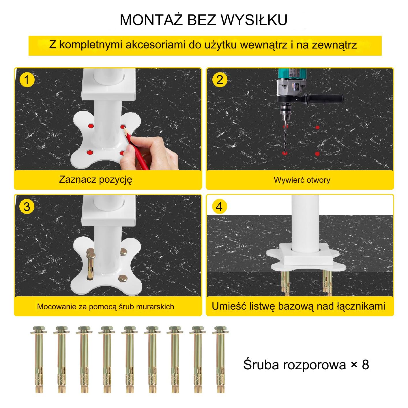 Poręcz schodowa zewnętrzna 152 cm regulowana 0-5 stopni biała aluminiowa - obrazek 5