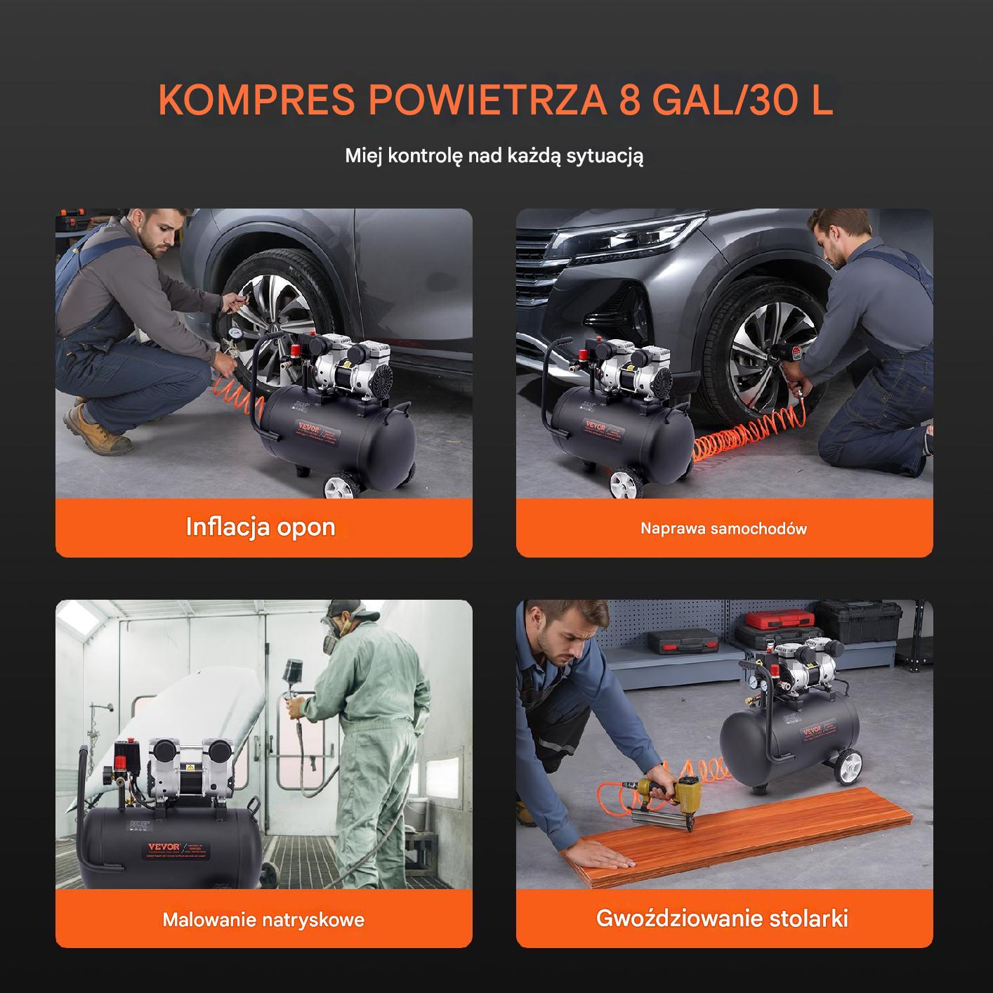 Kompresor powietrza 30L 90PSI – bezolejowy przenośny do warsztatu - obrazek 5