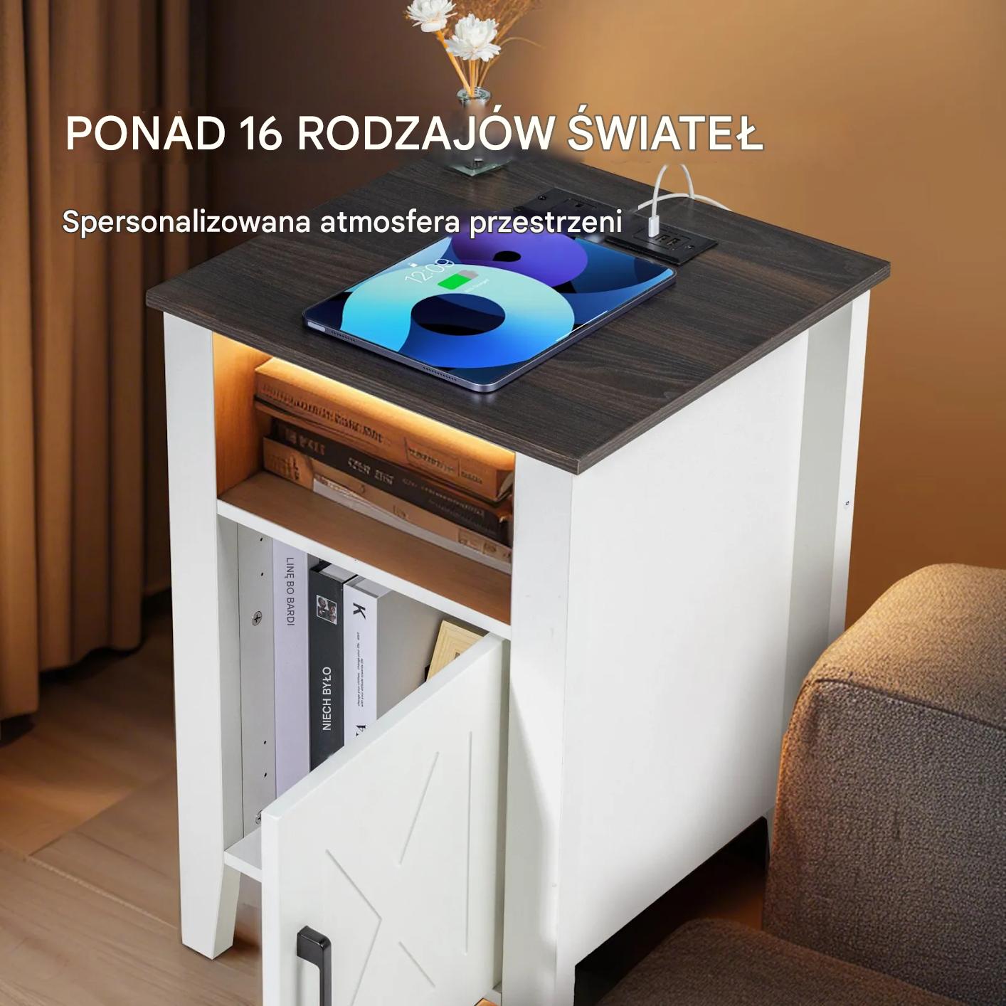 Stoliki nocne 2szt z USB i LED 3-poziomowe białe do salonu i sypialni - obrazek 4