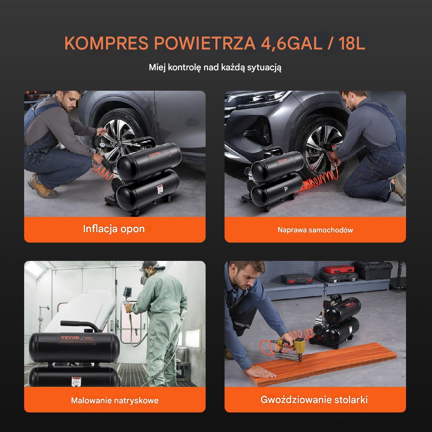 Kompresor powietrza 18L 90PSI – bezolejowy przenośny do warsztatu - obrazek 6