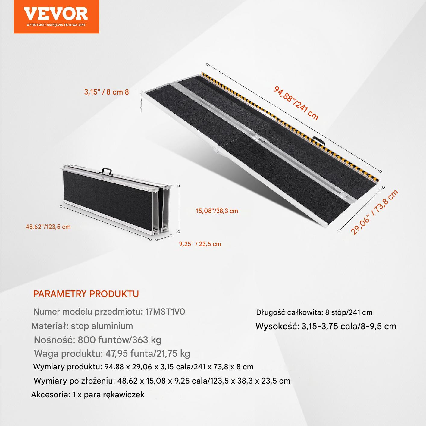 Rampa najazd dla wózków inwalidzkich 2,4 m 360 kg – aluminiowa składana - obrazek 2