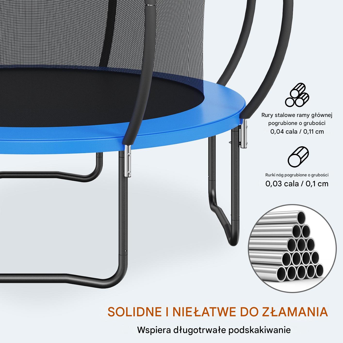 Trampolina ogrodowa 376 cm – siatka, drabinka, dla dzieci, solidna konstrukcja - obrazek 7