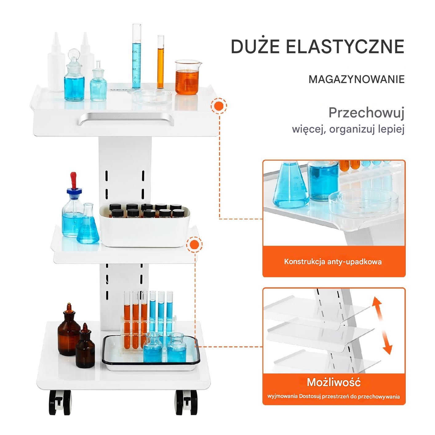 Wózek dentystyczny 3-poziomowy mobilny z gniazdkiem do gabinetu - obrazek 5
