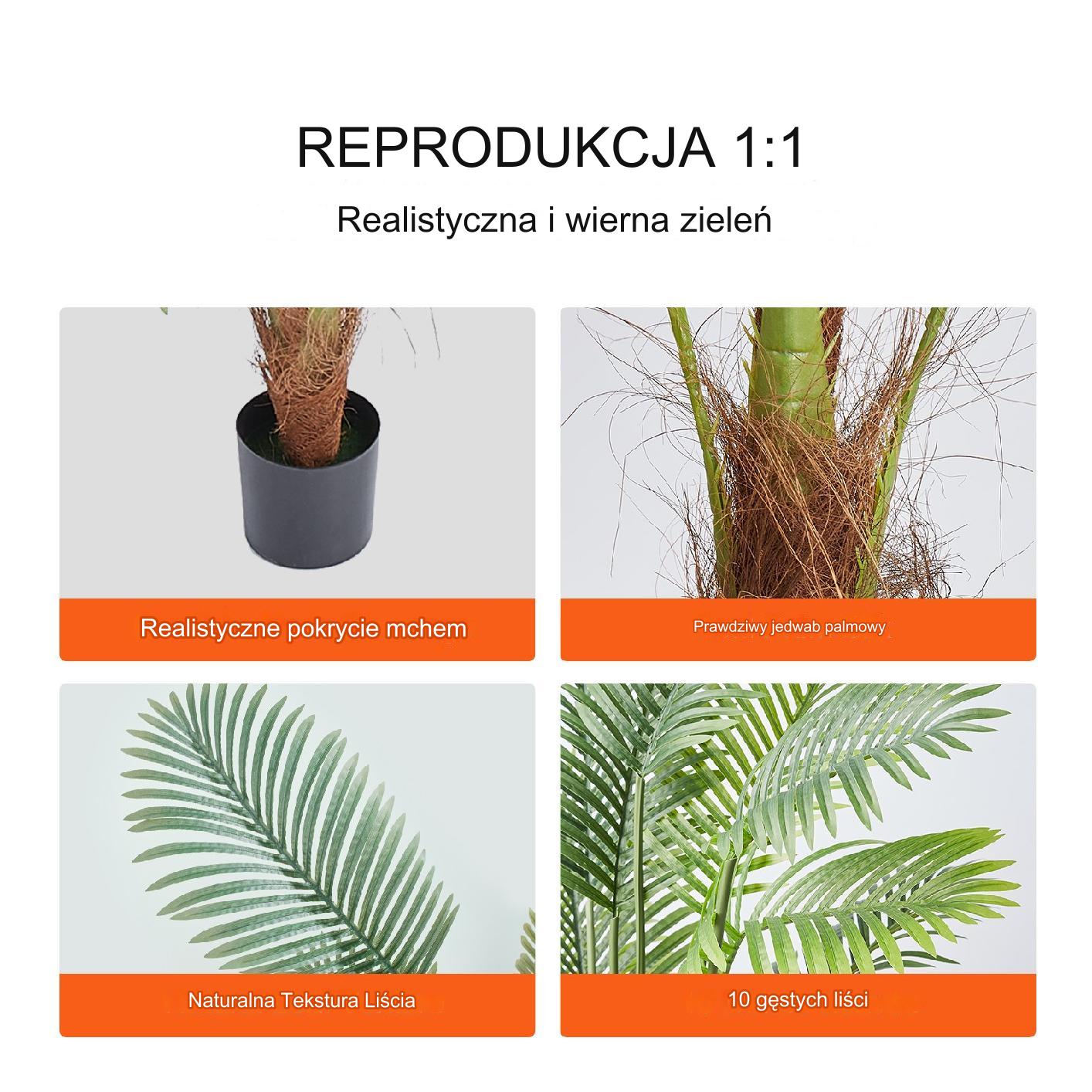 Sztuczna wysoka palma Areka sztuczne drzewko wysoka do salonu 121cm 2 szt. - obrazek 5