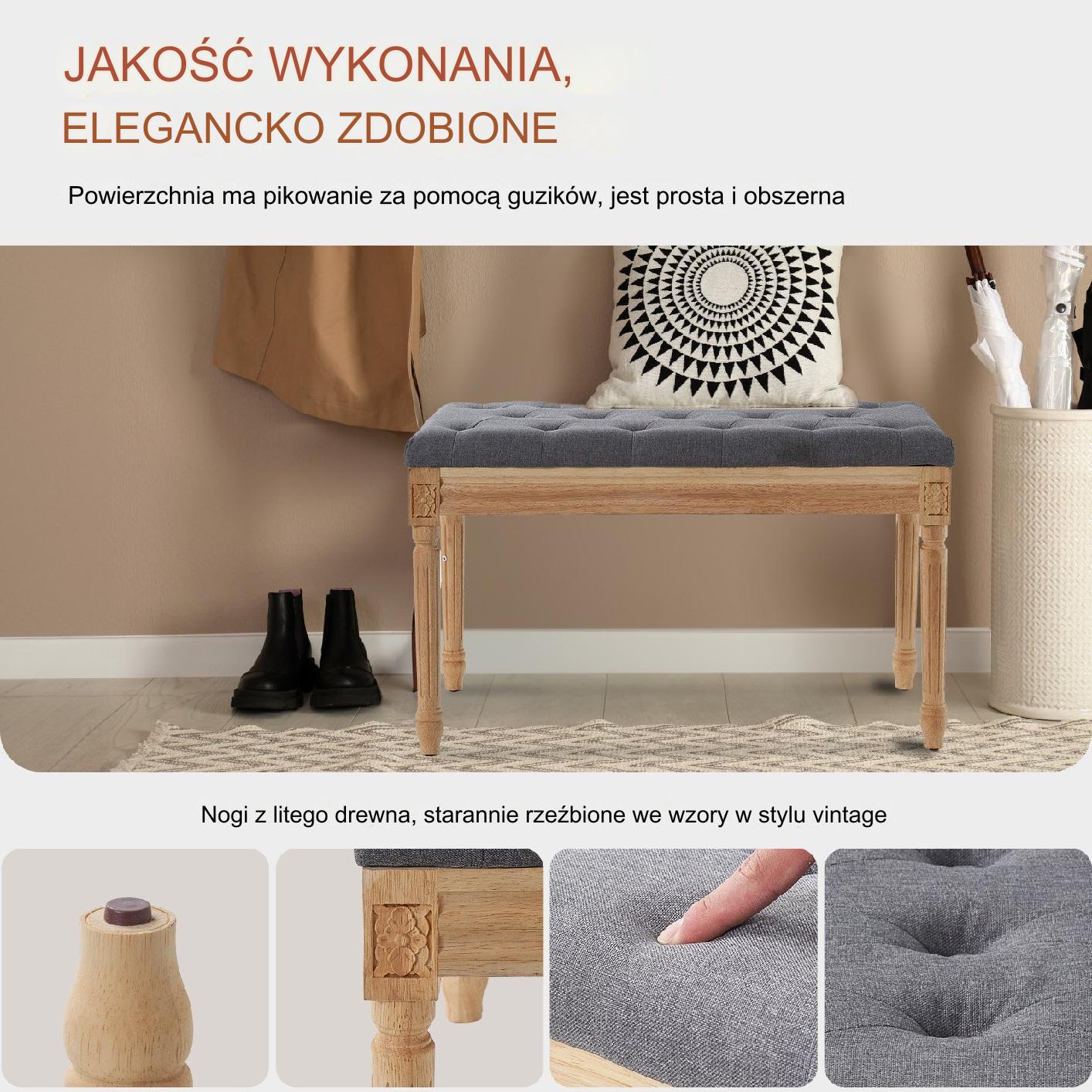Siedzisko ławka szara przedpokój tapicerowana pufa do przedpokoju ławeczka - obrazek 4