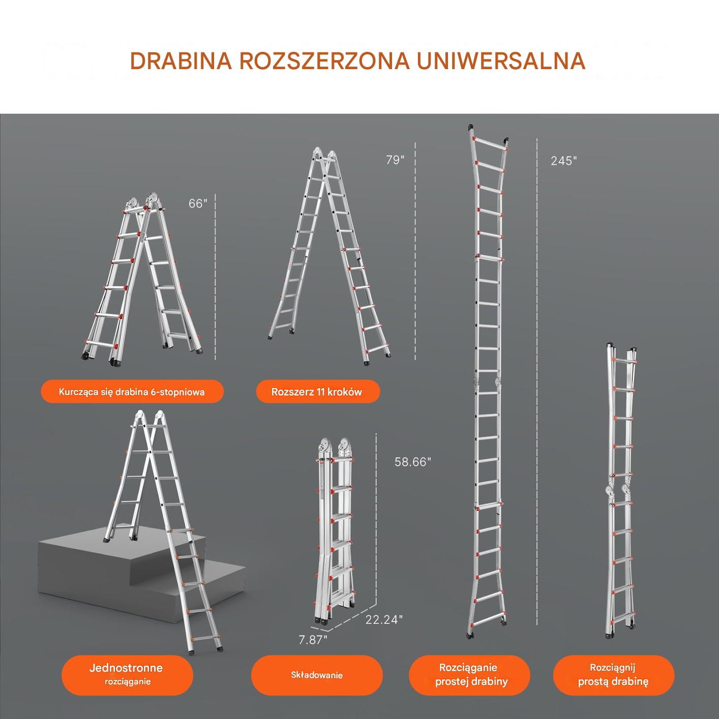 Drabina składana teleskopowa aluminiowa – 6,2 m - obrazek 5