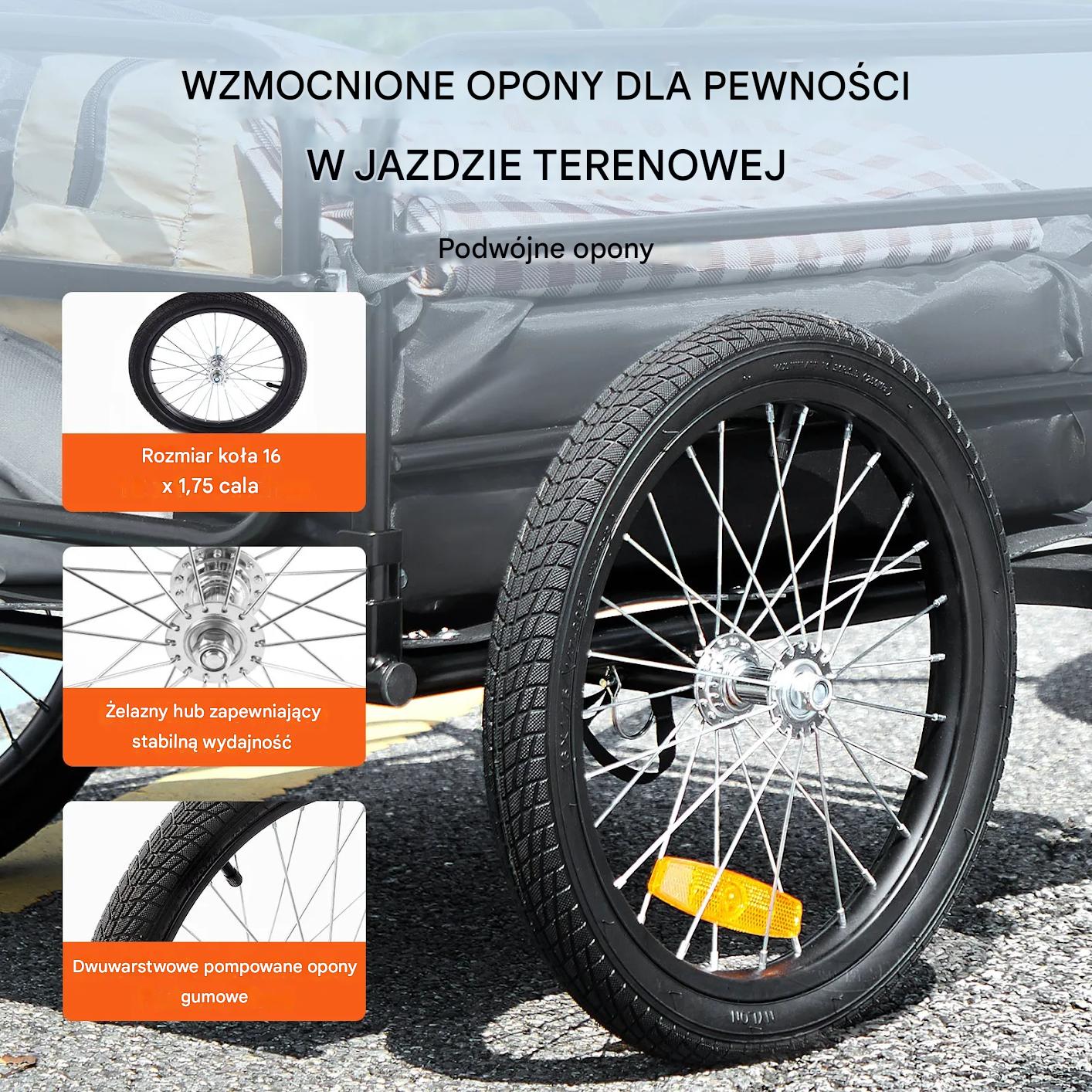 Przyczepka rowerowa 72.5 kg, składana, koła 40.6 cm, z hitch - obrazek 7