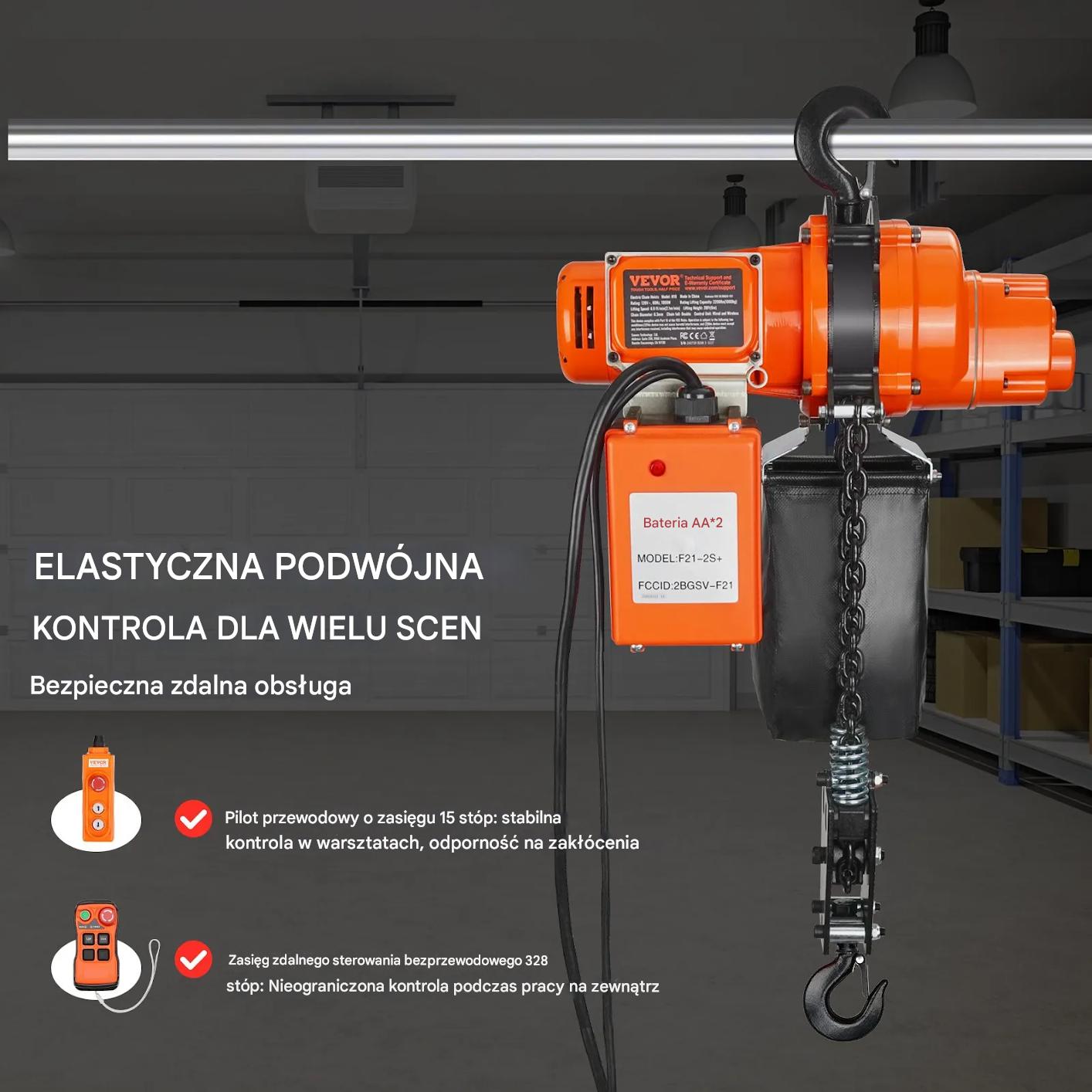 Wciągnik łańcuchowy elektryczny 1000kg 6m jednofazowy do warsztatu - obrazek 6