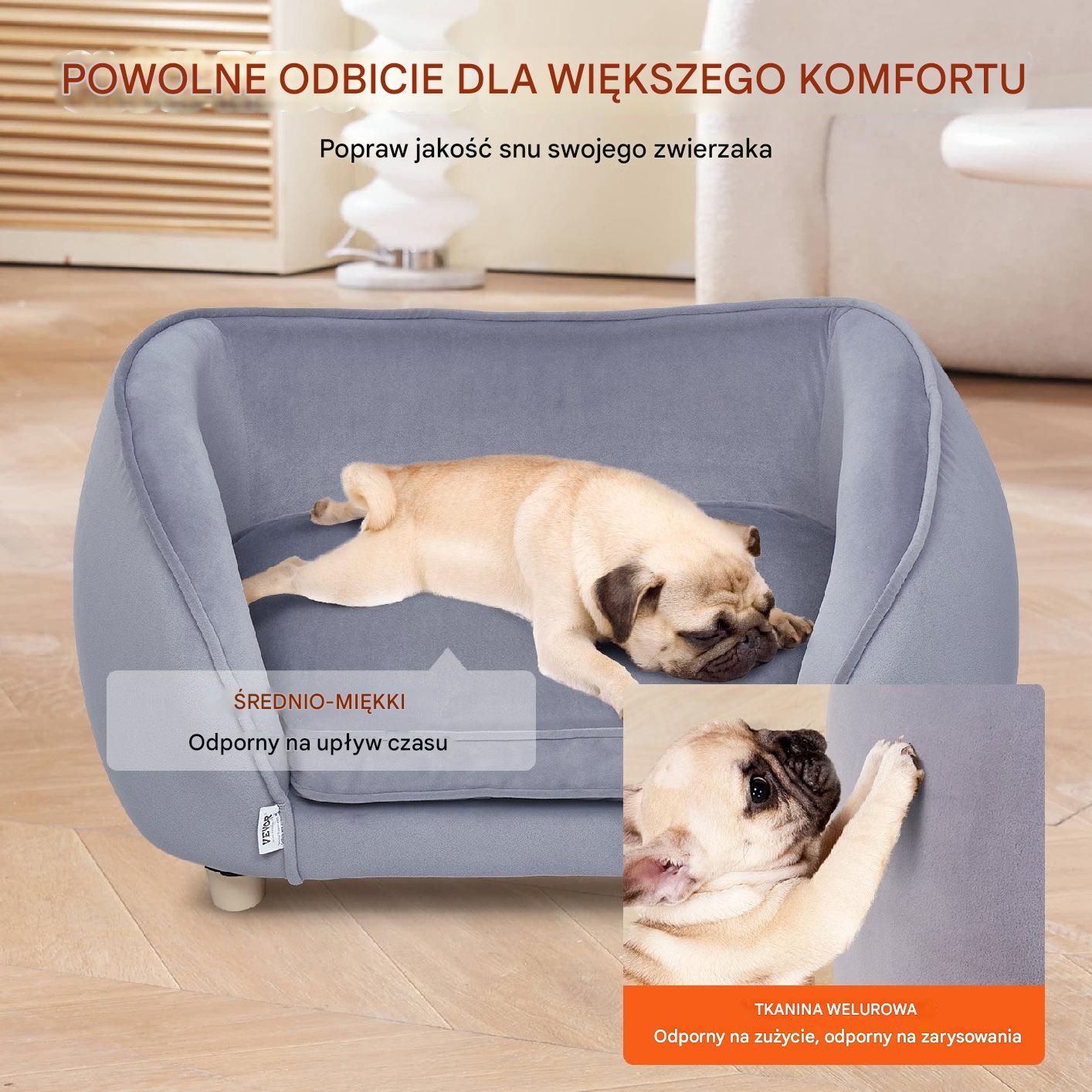 Sofa Kanapa dla Psów i Kotów Szara - obrazek 5