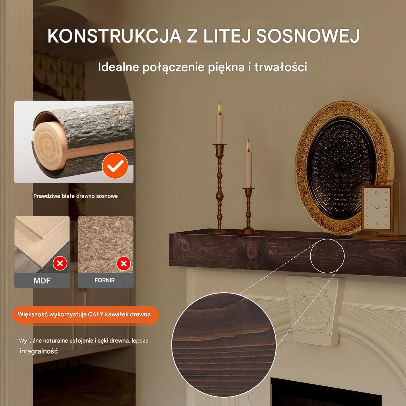 Półka kominkowa samowisząca 183 cm drewniana - rustykalna jasnobrązowa - obrazek 4