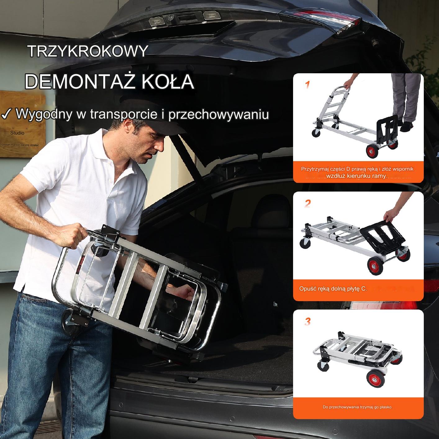 Wózek transportowy magazynowy składany aluminiowy 181 kg - obrazek 5