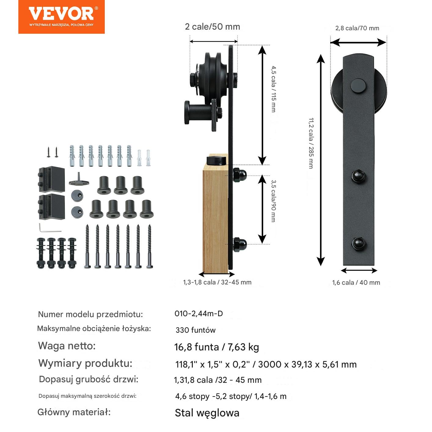 System Przesuwny do Drzwi Barn Door – Cichy System z Wieszakami I 3 m - obrazek 2
