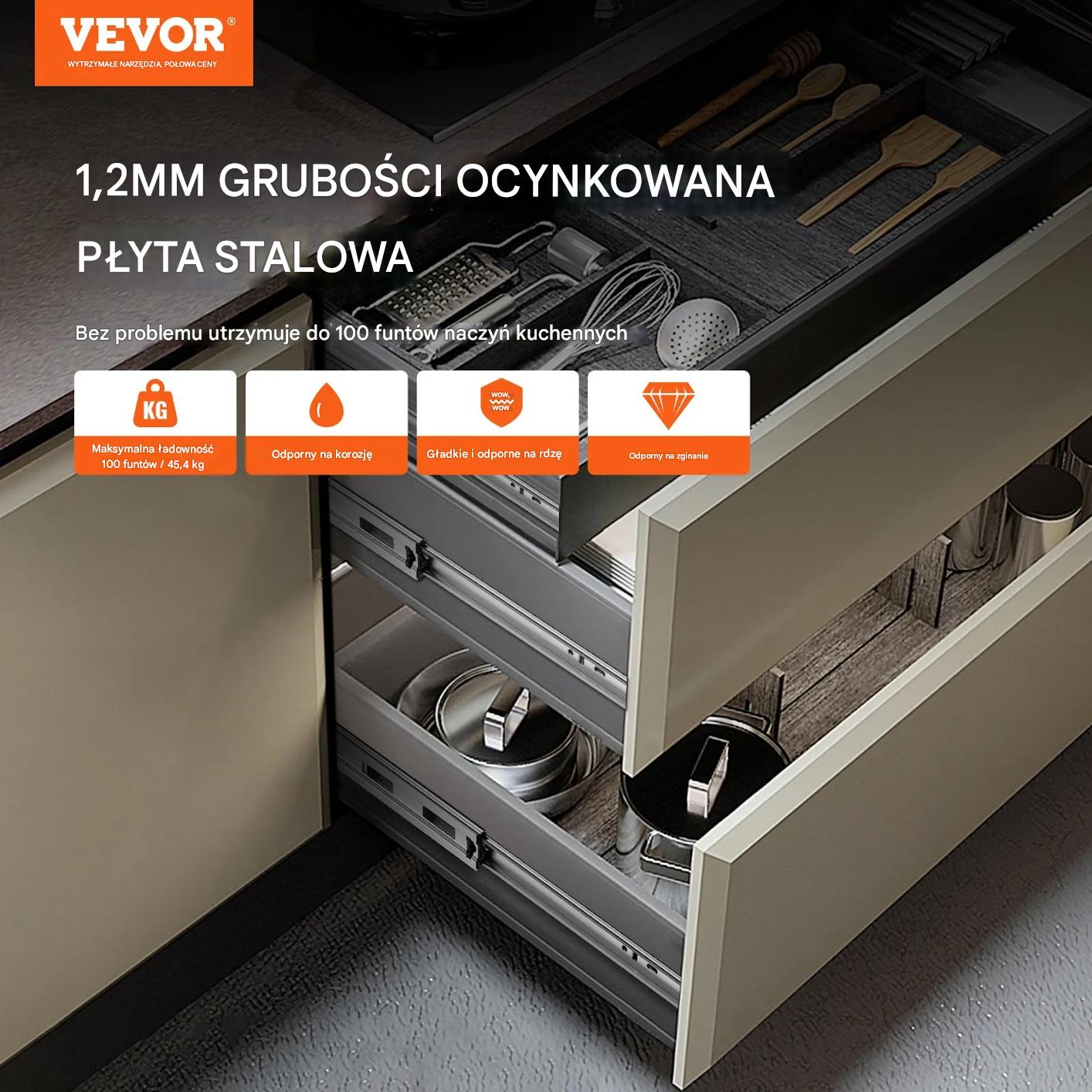 Prowadnice do szuflad 45 cm cichy domyk kulkowe 10 par do mebli - obrazek 3