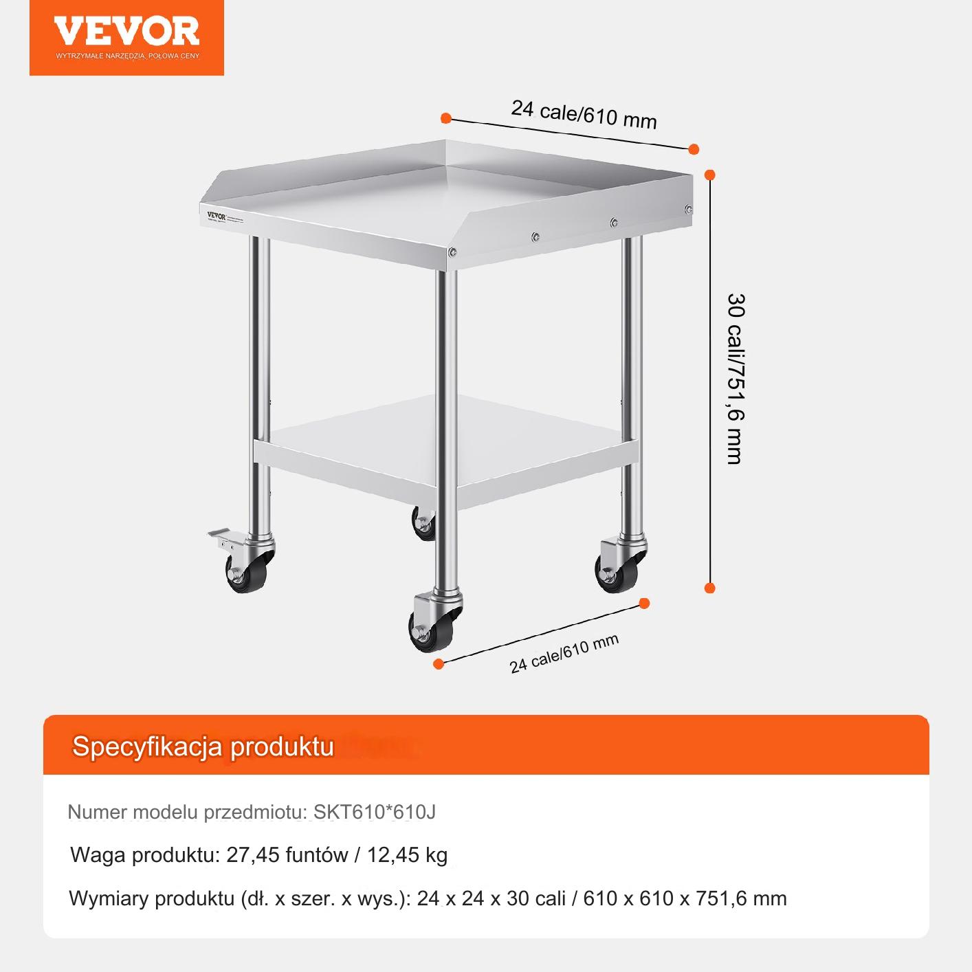 Stół gastronomiczny nierdzewny 61x61cm na kółkach blat roboczy mobilny - obrazek 2