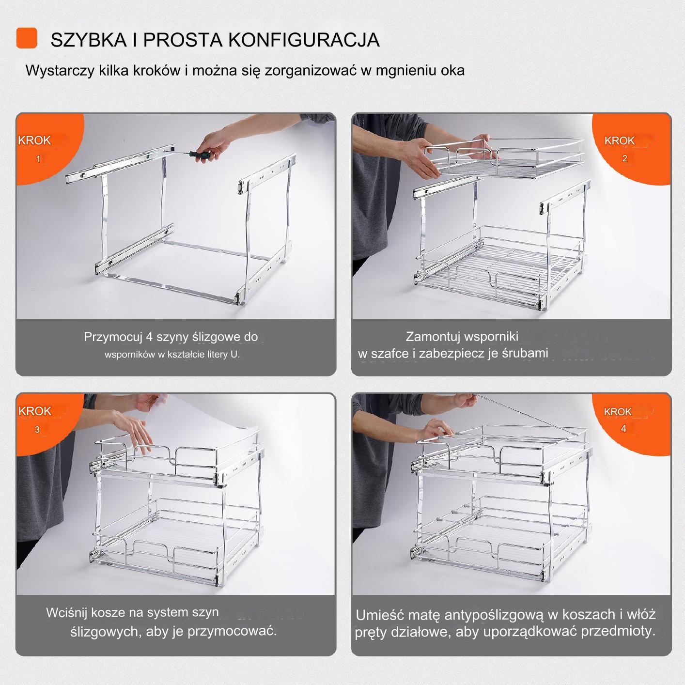 Organizer pod zlewozmywak kosz do szafki dwupoziomowy wysuwana półka cargo - obrazek 3