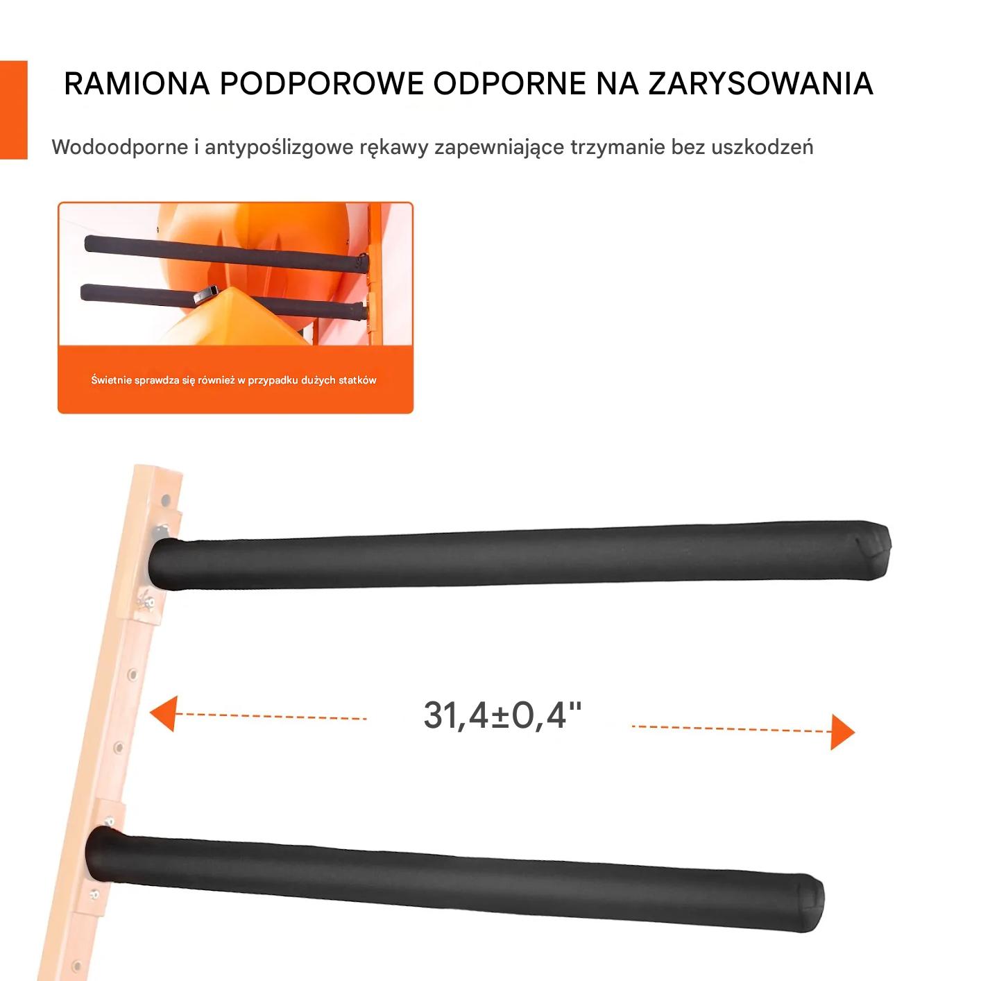 Wieszak na kajak ścienny 2-miejscowy z regulacją i piankowymi ramionami - obrazek 7