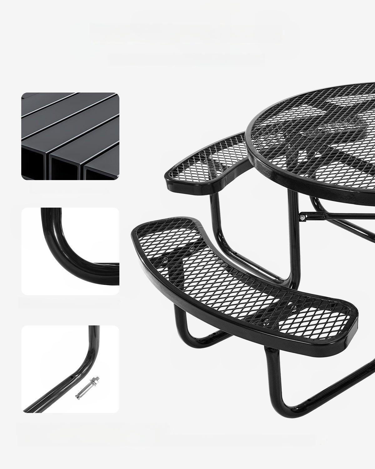 Stół piknikowy okrągły 117 cm - stal malowana z otworem na parasol - obrazek 2
