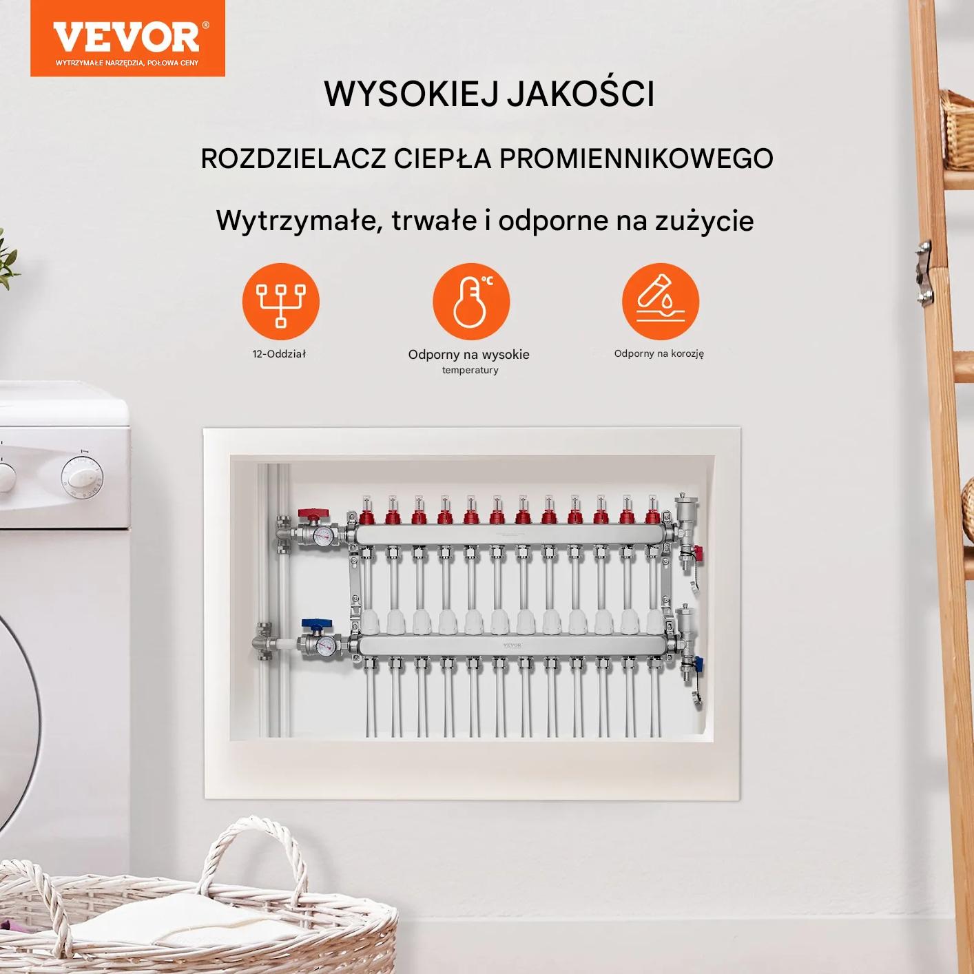Rozdzielacz ogrzewania podłogowego 12 obw. PEX 1/2 stal z adapterami - obrazek 3