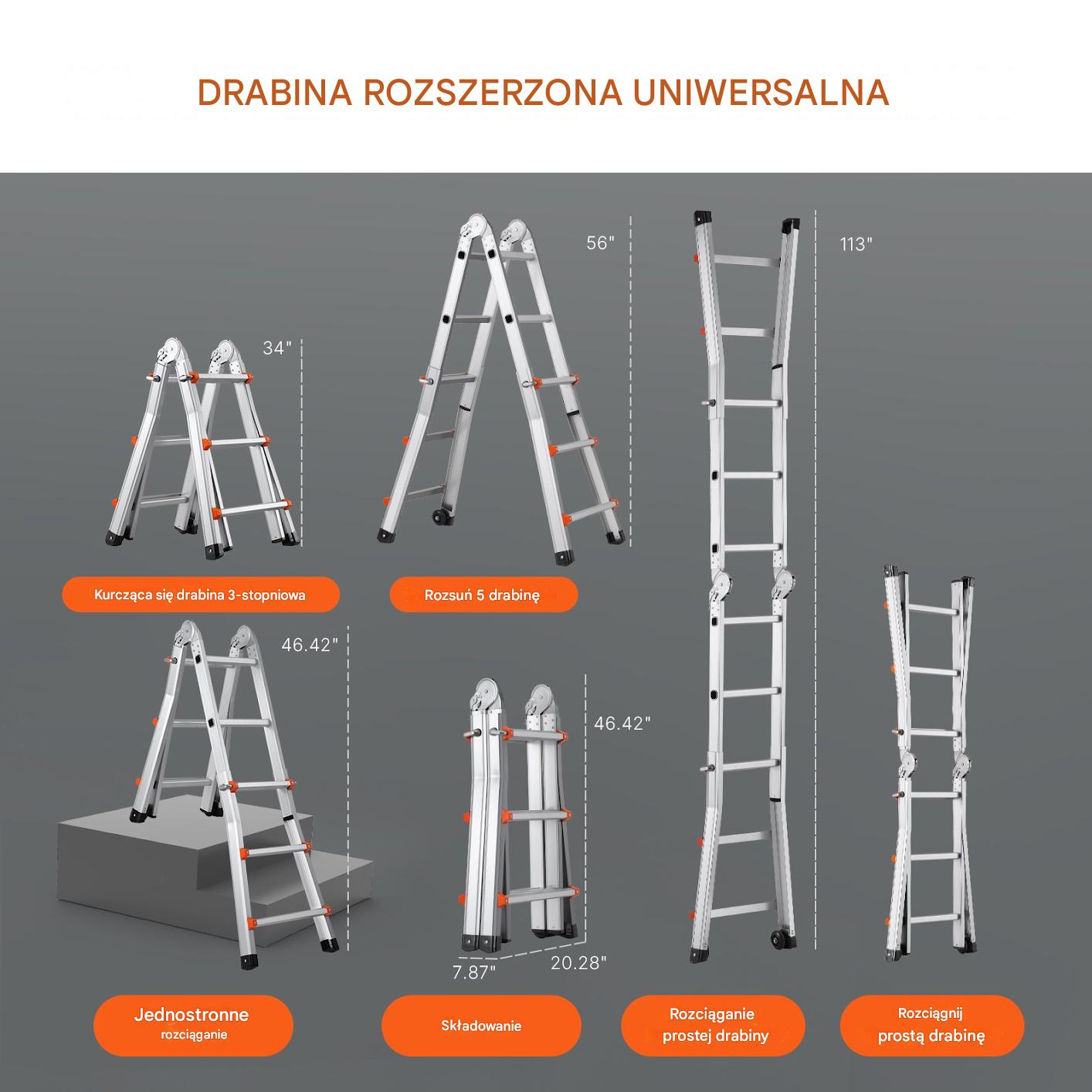 Drabina składana teleskopowa aluminiowa – 2,9 m - obrazek 4
