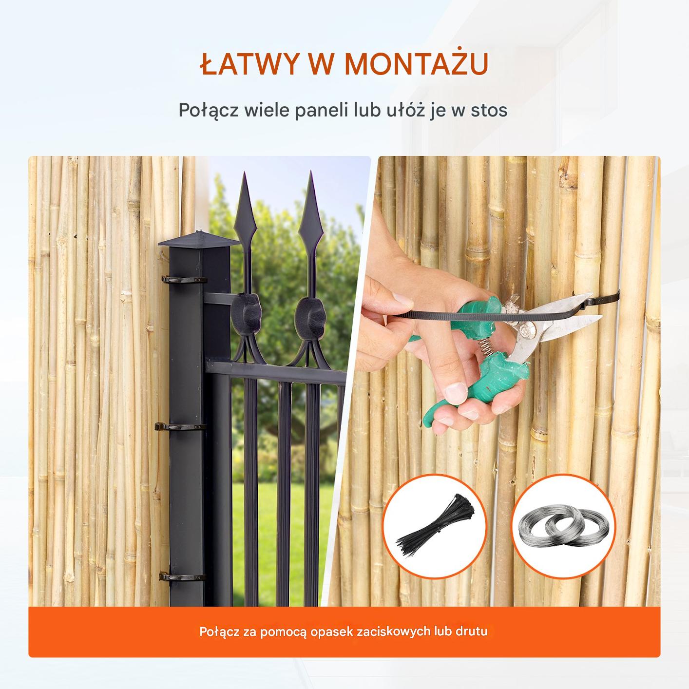Mata bambusowa 1,2x2,4 m naturalna, dekoracyjna, do ogrodu i domu - obrazek 5