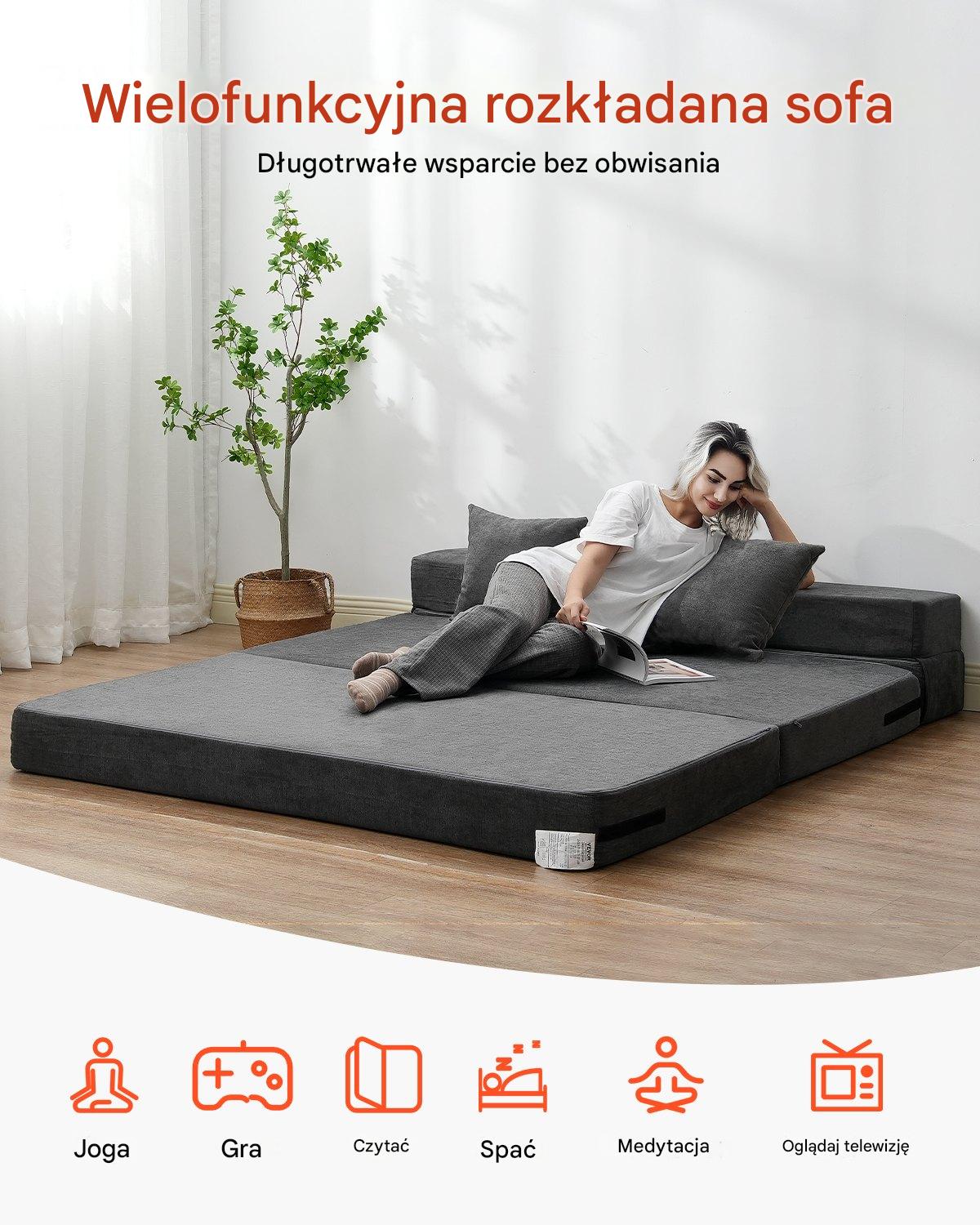 Sofa rozkładana 3 w 1 składana kanapa z poduszkami ciemnoszara - obrazek 7