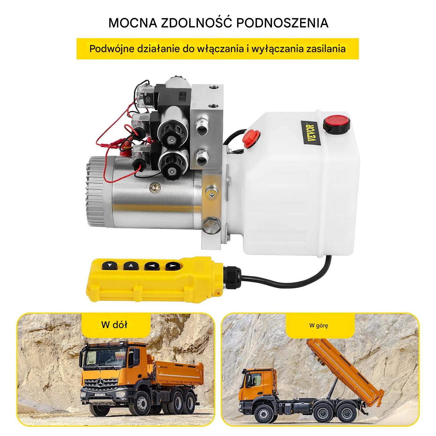 Pompa hydrauliczna 12V dwustronnego działania 4,5L elektrozawór podnośnik - obrazek 4