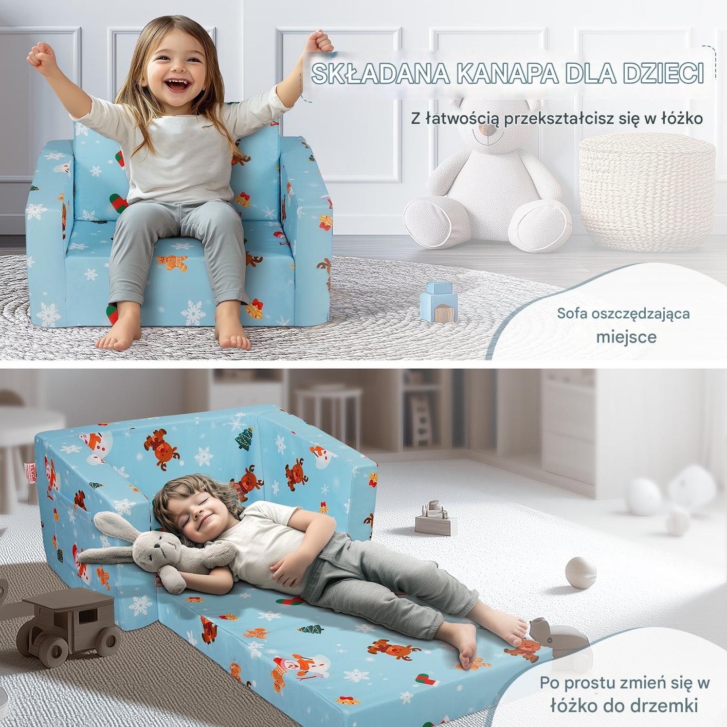Fotelik dziecięcy składany 2w1 – kanapa sofa dla dzieci niebieska - obrazek 3