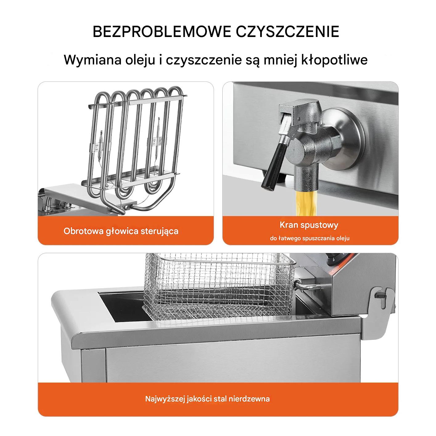Frytkownica elektryczna gastronomiczna 3000W 11L stalowa z koszem - obrazek 6