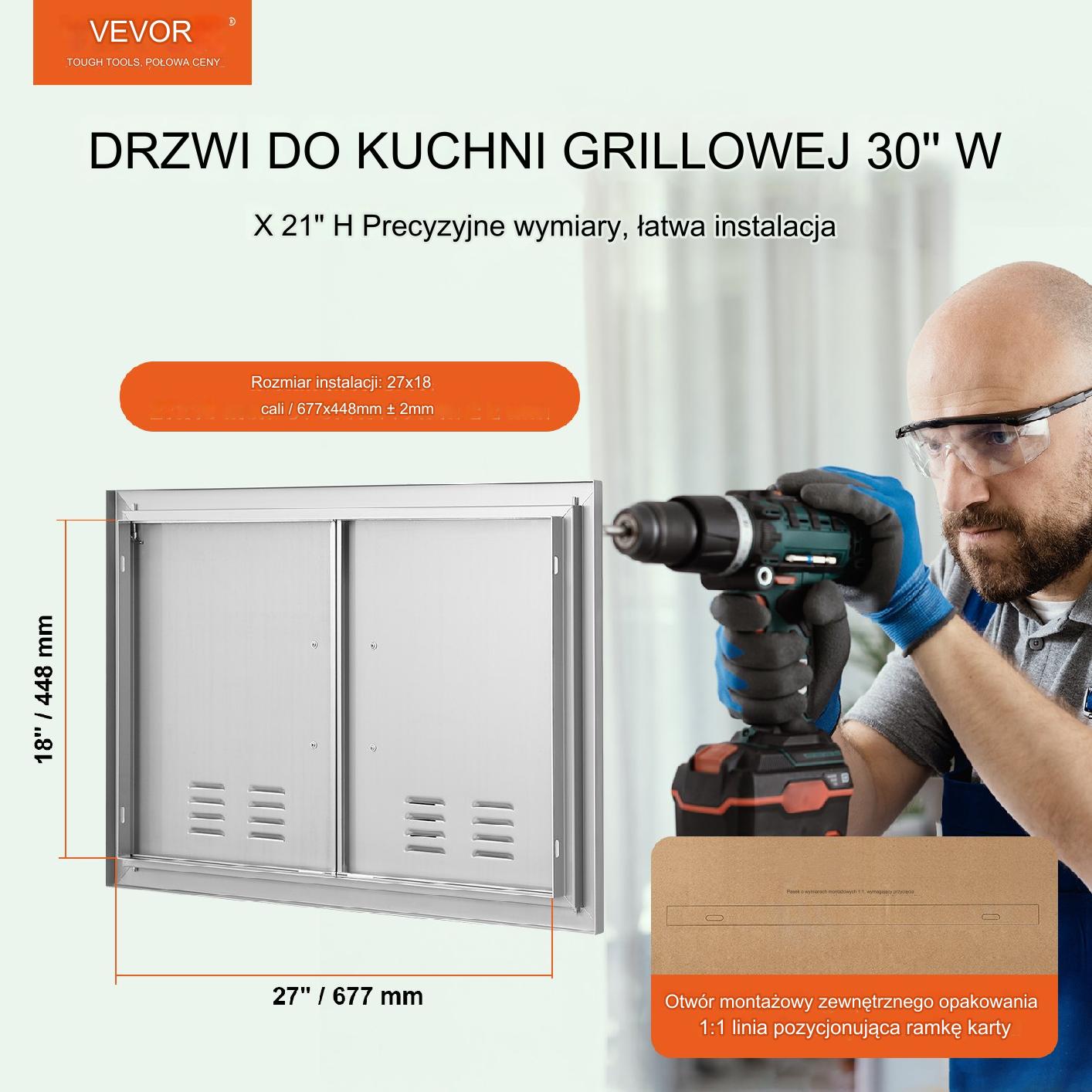 Drzwi do Grilla 762x533 Podwójne Stal Nierdzewna Uchwyty Wentylacja Kuchnia - obrazek 7